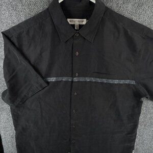 Quiksilver Quicksilver Edition Button Up Shirt Men Short Sleeve XL Black Rayon